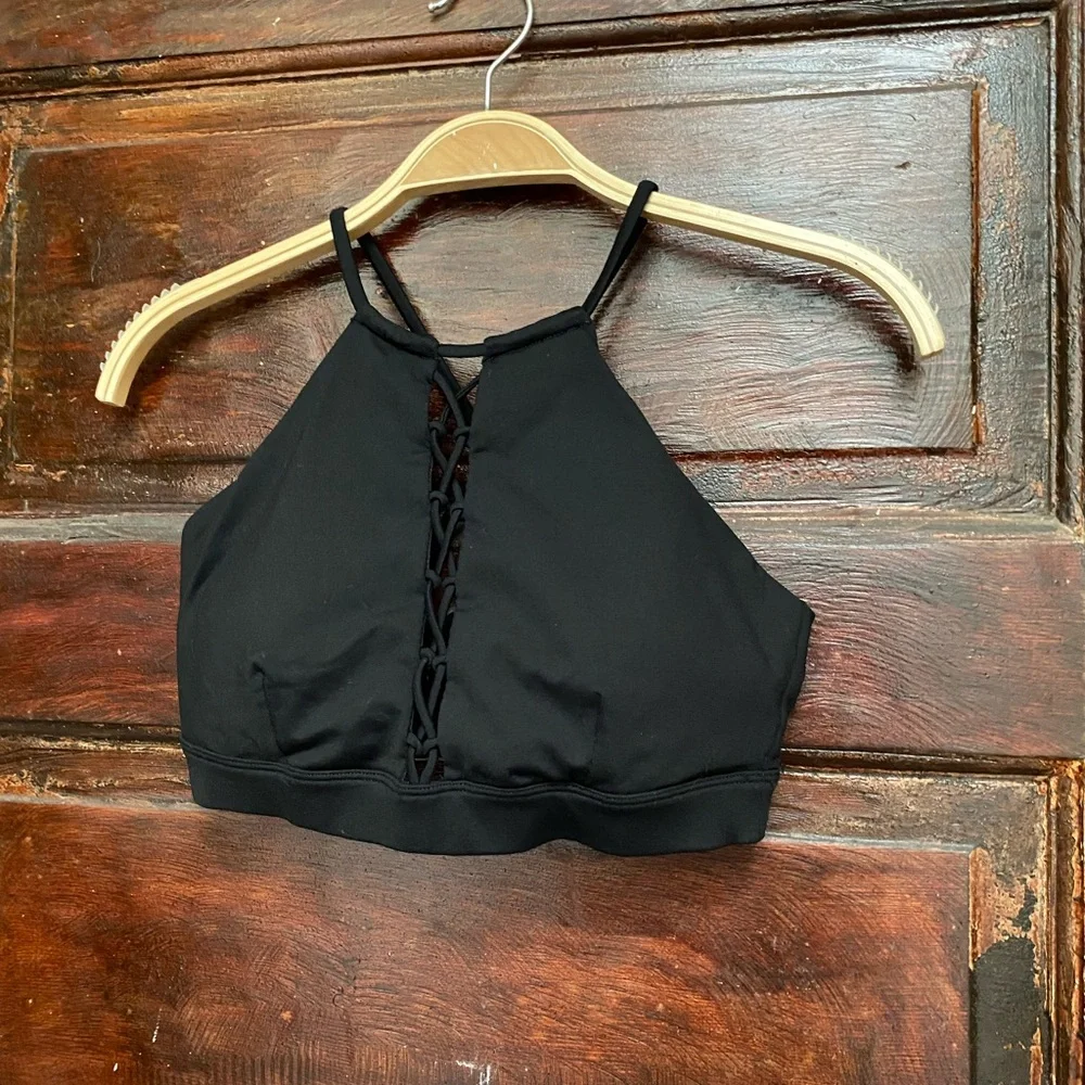 ALO Yoga Black Lace-Up High Neck Sports Bra